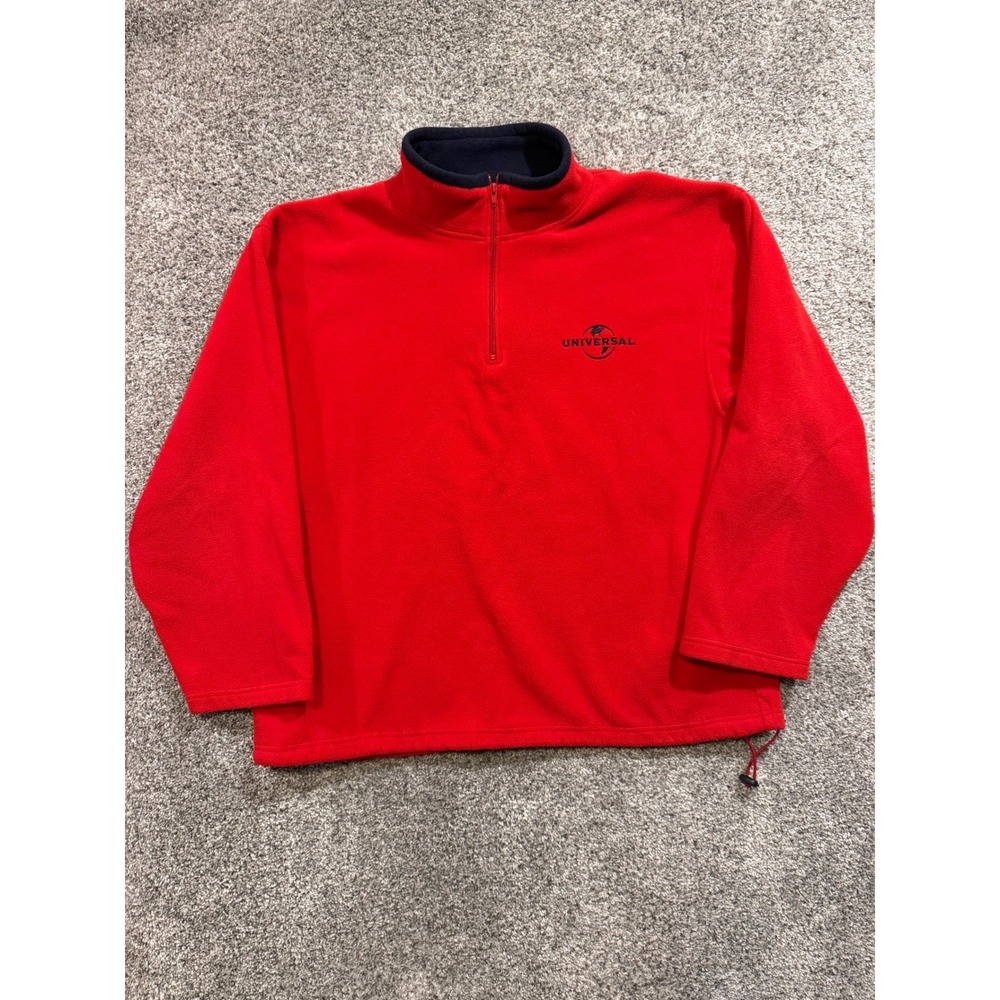 VTG Universal Studios Fleece Pullover Sweatshirt Mens L Red Quarter Zip Pullover